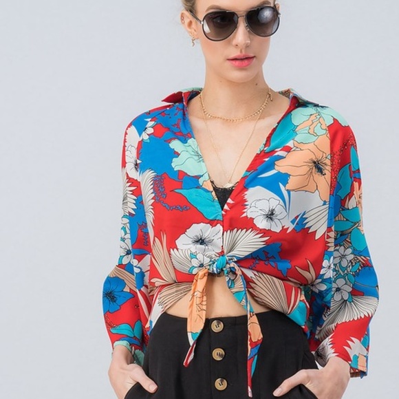 Take Me To The Tropics Red Floral Top - Picture 4 of 8